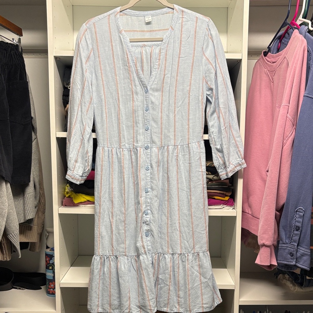 Old Navy Light Blue Dress with Pink Stripes